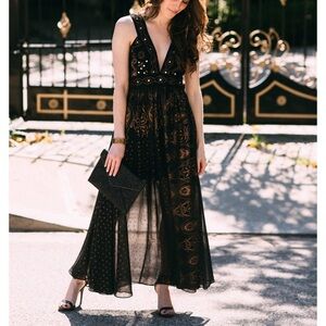 Free People Elegant Black and Gold Dress